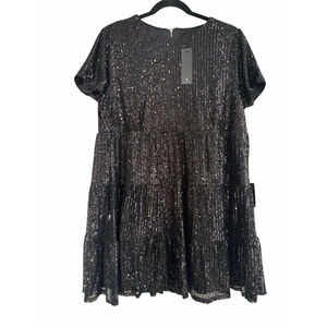 NWT Lulus Black Sequin Mini Dress - Strapless Bodycon - Size XL